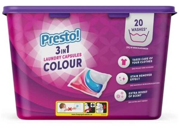 Colour Laundry Capsules 3-in-1, Fresh Scent, concentrated, 80 Count (4 Packs of 20)