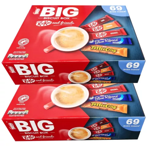 Nestlé Kitkat and Friends Big Biscuit Box | 69 x Chocolate Biscuit Bars – KitKat. Blue Riband. Toffee Crisp | Bulk Chocolate Box 1.357kg