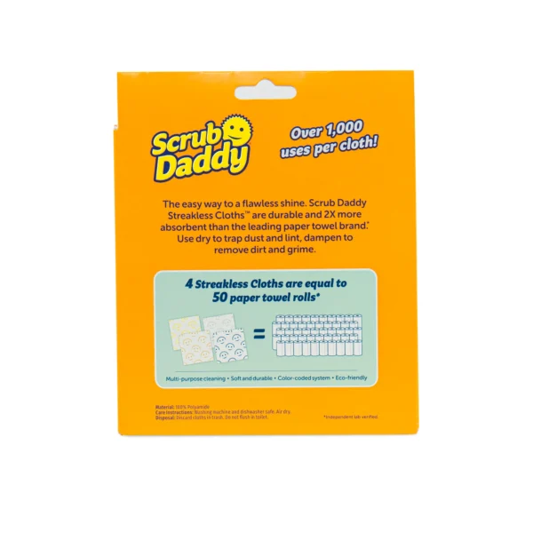 Scrub Daddy Streak-Free Dusting Cloths, Multi-Purpose for Glass, Kitchen, 4 Pack, Multicolor