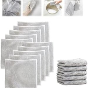 Non-Scratch Wire Cleaning Cloths 10 Pack Multipurpose Wire Dishcloths Double Layer Reusable Cleaning Rags Wire Dishwashing Rags for Wet and Dry Wire Dish Towels for Kitchen, Sinks, Pots, Pans