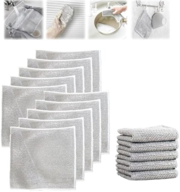 Non-Scratch Wire Cleaning Cloths 10 Pack Multipurpose Wire Dishcloths Double Layer Reusable Cleaning Rags Wire Dishwashing Rags for Wet and Dry Wire Dish Towels for Kitchen, Sinks, Pots, Pans