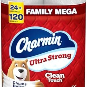 Charmin Toilet Paper Ultra Strong Clean Touch, 24 Family Mega Rolls = 120 Regular Rolls (Packaging May Vary), Bulk Toilet Paper, Household Essentials