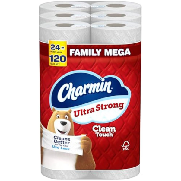 Charmin Toilet Paper Ultra Strong Clean Touch, 24 Family Mega Rolls = 120 Regular Rolls (Packaging May Vary), Bulk Toilet Paper, Household Essentials (Copy)