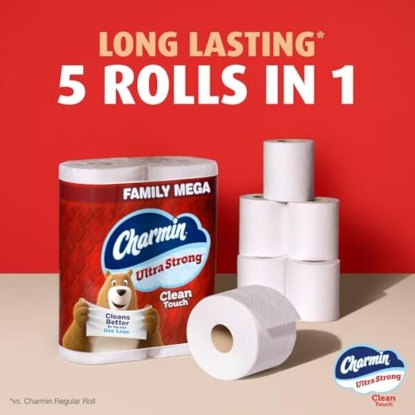 Charmin Toilet Paper Ultra Strong Clean Touch, 24 Family Mega Rolls = 120 Regular Rolls (Packaging May Vary), Bulk Toilet Paper, Household Essentials