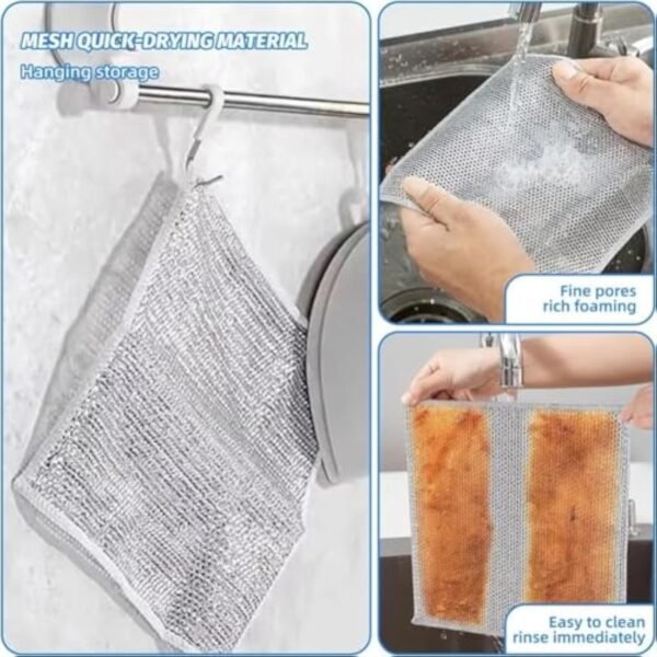 Non-Scratch Wire Cleaning Cloths 10 Pack Multipurpose Wire Dishcloths Double Layer Reusable Cleaning Rags Wire Dishwashing Rags for Wet and Dry Wire Dish Towels for Kitchen, Sinks, Pots, Pans