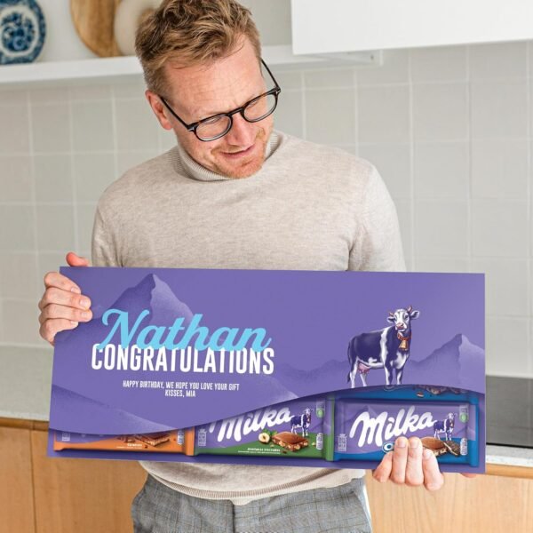 Chocolate XXL Milka Personalizado - Regalo para la Pascua con Nombre y Mensaje, incluye barras de chocolate Milka (6 Tabletas)