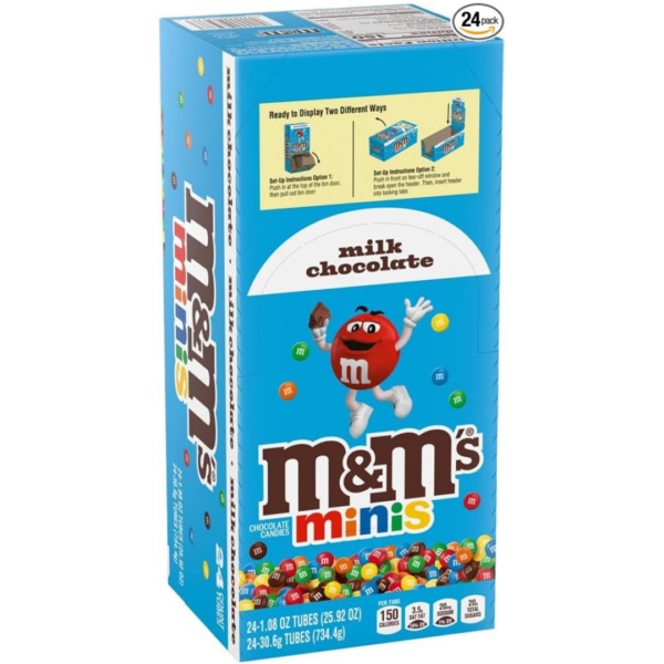 M&M'S Milk Chocolate MINIS Size Candy 1.08-Ounce Tube 24-Count