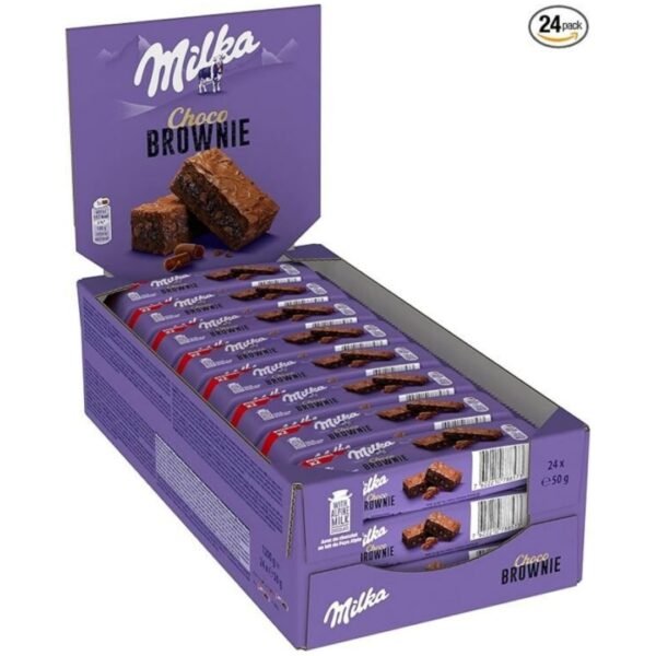 Milka Choco Brownie, Bizcocho de Chocolate con Leche de los Alpes y Trozos de Chocolate con Leche, Pack de 24 x 50 g